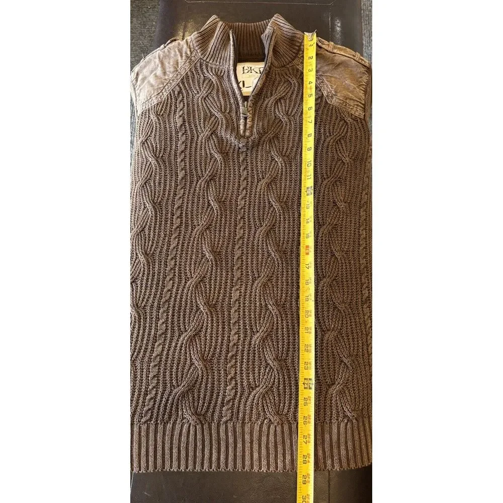 BKE Men's Slim Fit 1/4 Zip Sweater Sz‎ XL Brown Jean Shoulder Design